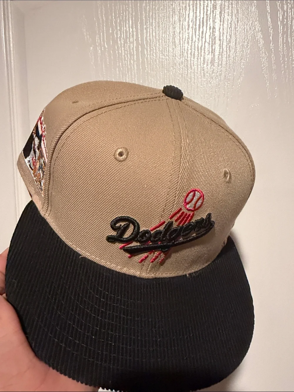 Dodgers Two-Tone Corduroy Baseball Cap - Tan & Black Jackie Robinson